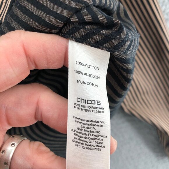 Chicos Shirt Womens 0 US Small Brown No Iron Sateen Striped Long Sleeve Button - Picture 7 of 11